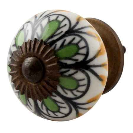 Pea Green Ceramic Floral Dresser Knob